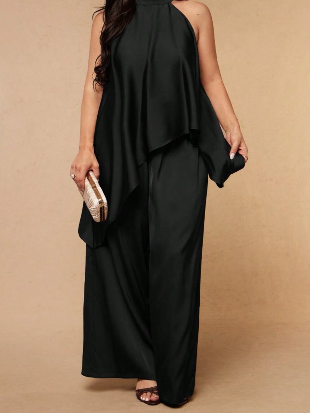 Black Casual Women's Plus Size Asymmetrical Hem Tie Top